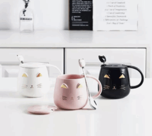 Taza Mug De Gatito Con Tapa Y Cuchara Kawaii
