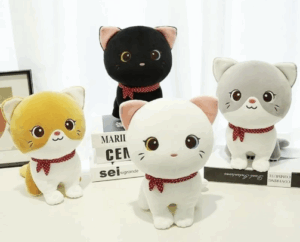 Peluche Gato Negro Sentado Con Collar Pañoleta Suave Kawai