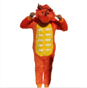 Pijama Polar De Dinosaurio Juvenil Unisex Naranja