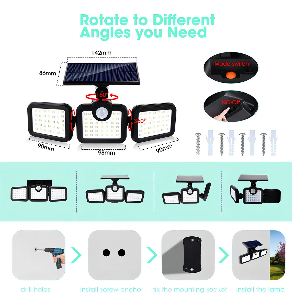 Luces Solares Exterior Con Sensor De Movimiento Tasbel - Imagen 5